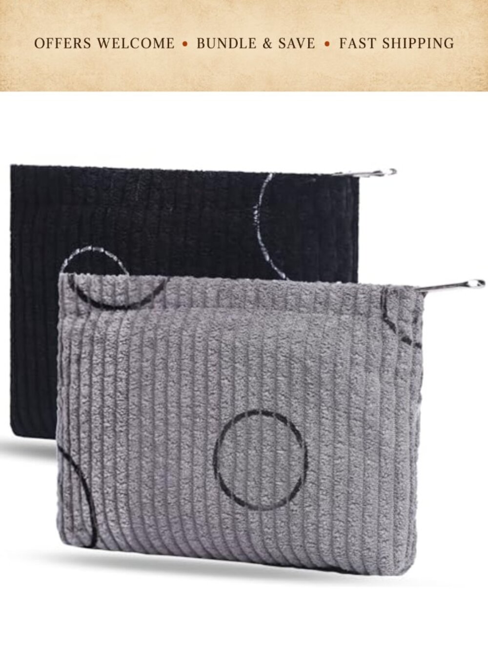 Corduroy Smiley Face Coin Purse Pouch Zipper Card Holder Small Wallet